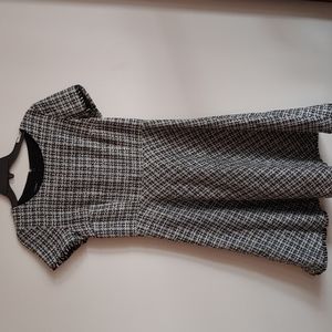 Black and white tweed/herringbone women's dress, size 2, fringed sleeves and hem